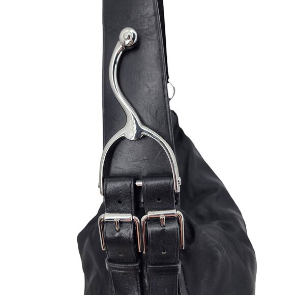 Lauren Ralph Lauren Horse Stir Up Nylon Hobo Shoulder Bag Purse Black - Picture 3 of 8